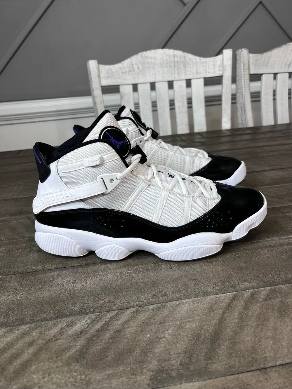 Nike Air Jordan 6 Rings White Black Basketball Sneakers Sz 12 Men's
